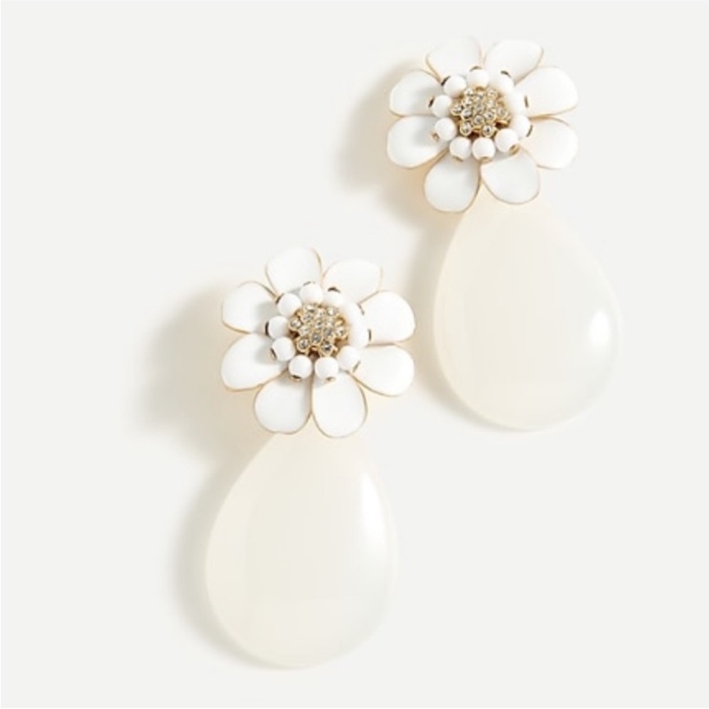 J. Crew White Floral Blossom Drop Earrings